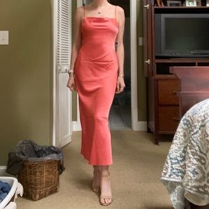 Peach satin midi dress - NWT